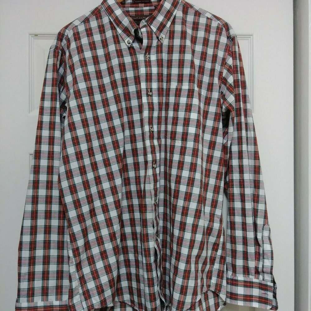 Chaps Ralph Lauren button‎ up Shirt Mens XL Green red white Plaid Check